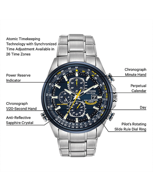 World Chronograph A-T - Men's Eco-Drive Steel Blue Dial Watch